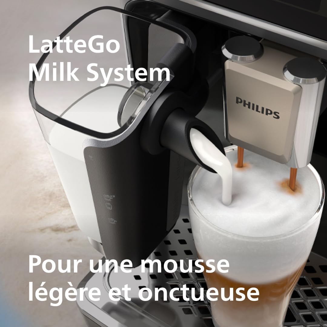 Expresso broyeur Série 5500 (EP5544/50) – 20 Boissons Chaudes et Glacées, Carafe LatteGo facile à nettoyer,QuickStart,Machine à café à grain Noir/Argent