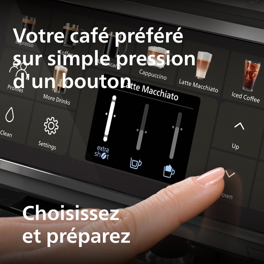 Expresso broyeur Série 5500 (EP5544/50) – 20 Boissons Chaudes et Glacées, Carafe LatteGo facile à nettoyer,QuickStart,Machine à café à grain Noir/Argent