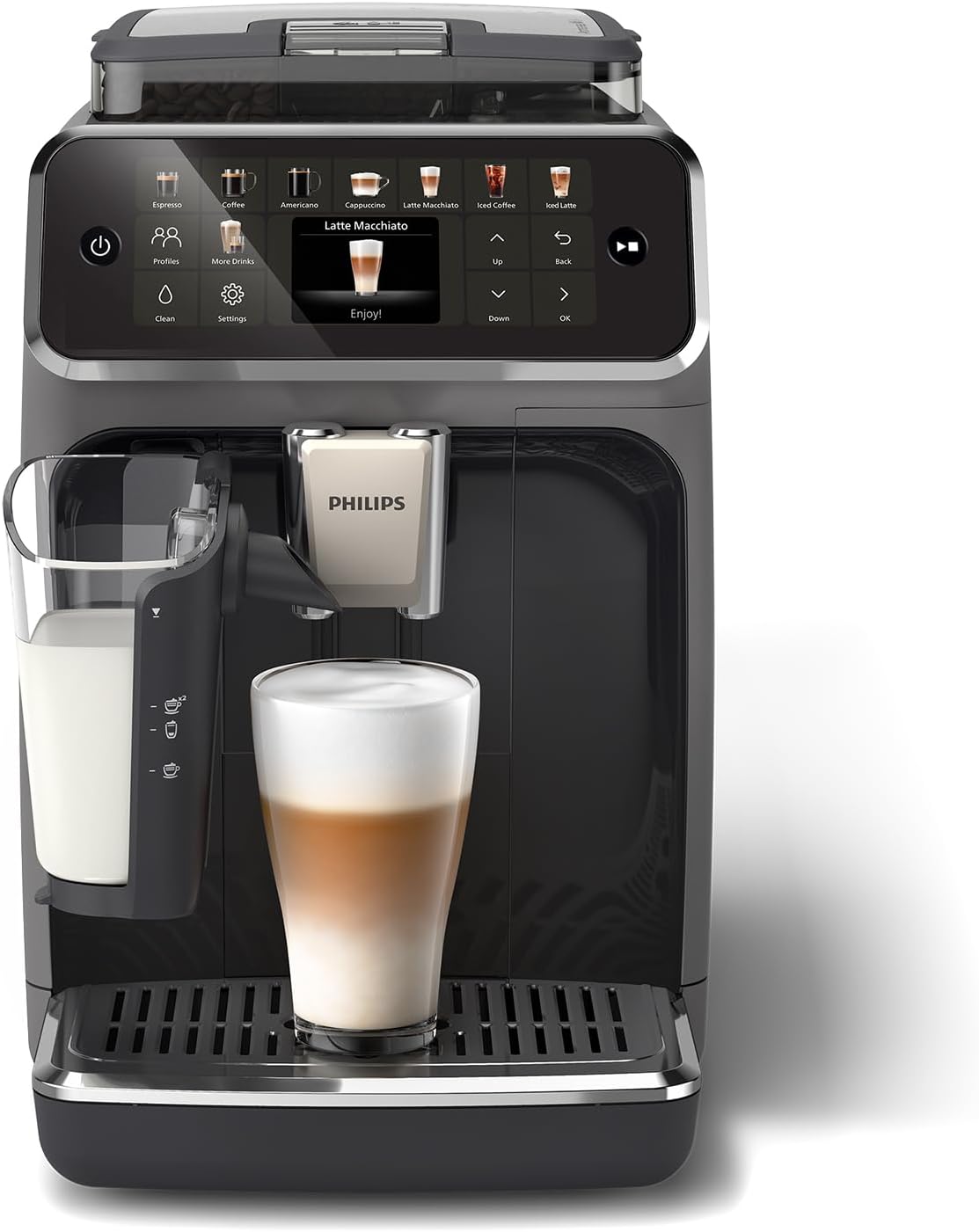 Expresso broyeur Série 5500 (EP5544/50) – 20 Boissons Chaudes et Glacées, Carafe LatteGo facile à nettoyer,QuickStart,Machine à café à grain Noir/Argent