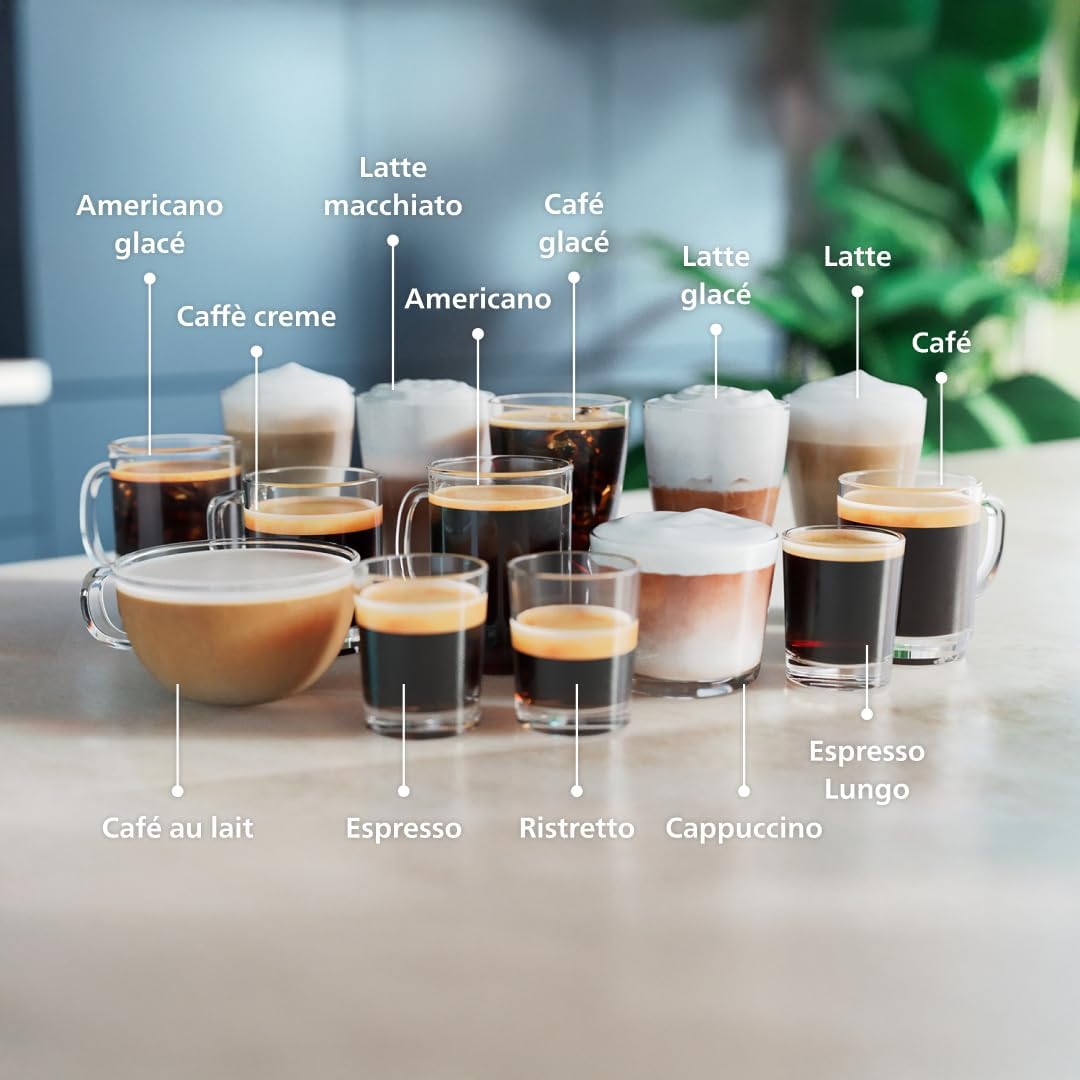 Expresso broyeur Série 5500 (EP5544/50) – 20 Boissons Chaudes et Glacées, Carafe LatteGo facile à nettoyer,QuickStart,Machine à café à grain Noir/Argent